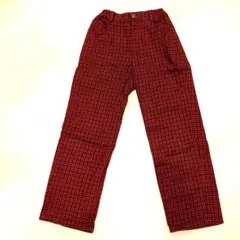 familiar　赤と黒のチェック柄ロングパンツ