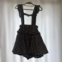 LIZLISA ギンガムツイードサスペンダー付スカパン ブラック