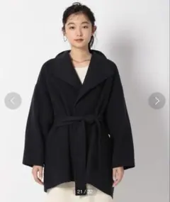 ラピーヌブランシュ マフラー付スタンドカラー コート 9号 濃パープル 