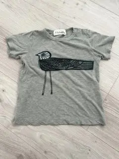 ミナペルホネン　グレー 鳥イラスト Tシャツ 100cm