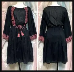 ꒰mystic꒱2way ワンピース 黒ピンク 長袖 大人可愛い 小柄さんOK