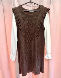 INGNI 量産 ブラウン フリル付きニットワンピース
