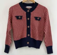 レディース ニット　カーディガン　装飾　赤　S