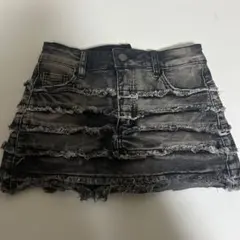 フリンジ付きブラックデニムミニスカート