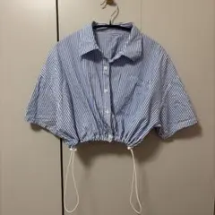ストライプ柄 クロップドシャツ 半袖 値段交渉受付◯