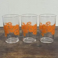 【未使用】アデリア　花柄　オレンジ　グラス　3個　昭和レトロ　当時物