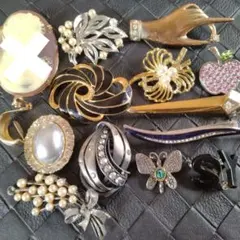 ブローチまとめ売り⑤　14点セット　昭和レトロ　ヴィンテージ