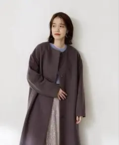 【WEB限定商品】　ビーバーメルトンノーカラーコート　ロングコート