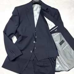 美品♡ジョンピアース スリーピース シルク ストライプ ビジネススーツ XL 紺