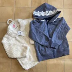 used &新品未使用♡モコモコフリースと花柄レースパーカーセット