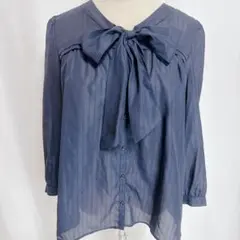 anySiS エニィスィス リボンブラウス ネイビー サイズ2 ボウタイブラウス