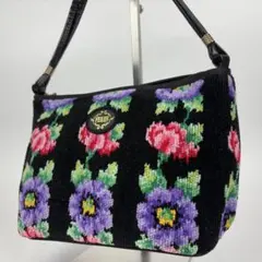 美品✨フェイラー 花柄 ハンドバッグ ポーチ シェニール織 フラワー ロゴ 黒