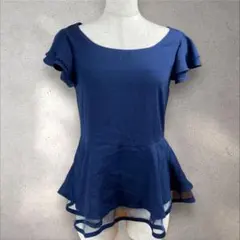 【美品】　シフォン　半袖ペプラムトップス　ラウンドネック　Mサイズ　a1119