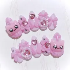 No.927　ネイルチップ 現品 量産型 地雷系 サブカル ピンク 猫 平成女児