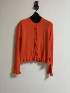 ZARAオレンジ フリル付きコットンニットカーディガン