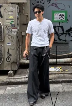 TRストレッチスーツ地 ストレート 1タックセンタープレス ワイドパンツ