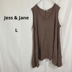 Jess & Jane◇ノースリーブチュニックトップス【L】ブラウン　無地　薄手