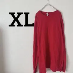 赤い長袖Tシャツ【XL】無地 シンプル