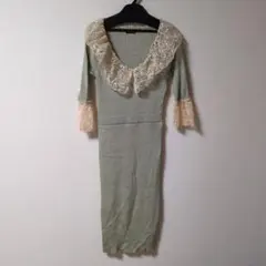 パメオポーズグリーン レース襟 ニットワンピース