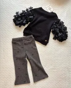 メイクユアデイ ブラック トップスとグレーレギンスセット 90サイズ よそ行き