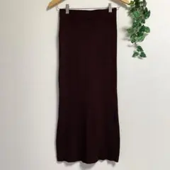 チョコレートブラウン リブニット タイトスカート ロングスカート