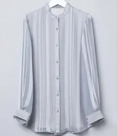 theory luxe シアースリーブ 楊柳ブラウス ストライプ ブルー
