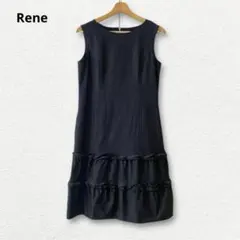 お値下げRene ルネ38 ワンピース　【美品】ネイビー Rene（ルネ） フィット＆フレアワンピース 5346060