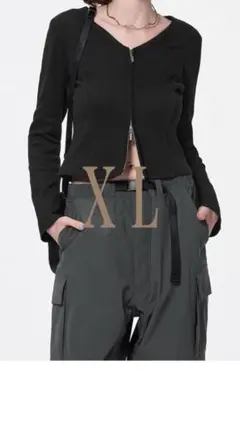 GUリブダブルジップVネックカーディガン