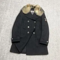 プラダ［ダブルブレスト］ロングコート　銀ボタン　メタルロゴ　フォックスファー