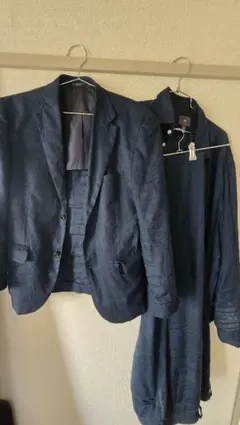 H&M　ネイビー リネン カジュアルスーツ　セットアップ　3点セット