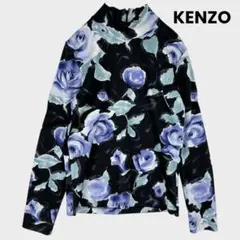 KENZO 花柄ハイネックトップス 総柄 長袖 ブラック系 レディースM