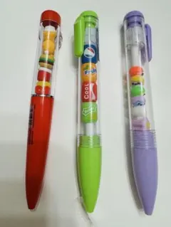 カラフル　おもしろい　ボールペン3本セット　飲み物　ハンバーガー　女の子