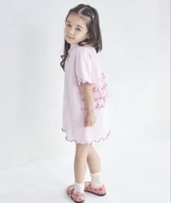 ピンク フリル 半袖ワンピース 130