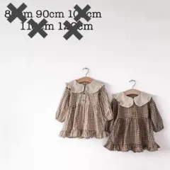 新作 韓国こども服 フリル襟 ギンガムチェックワンピース