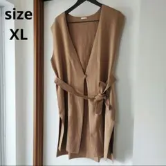 GU ジーユー ベージュ ノースリーブ ロングニットベスト XL