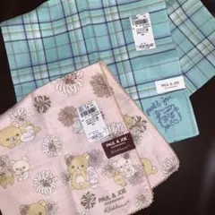 新品タグ付ポールアンドジョー、チェックねこ、リラックマ花柄、ハンカチセット