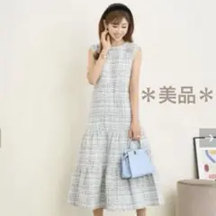 美品＊Prima Scherrer ノースリーブティアードワンピース ツイード