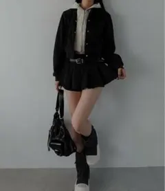 Figments MENOT ベルト付きダブルウエストプリーツミニスカパン