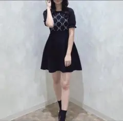 evelyn リボンニットワンピ　ブラック