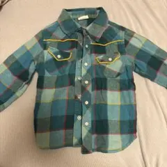 青と緑のチェック柄長袖シャツ