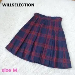 WILLSELECTION ウール混チェック柄 タックフレアスカート M 紺色のサムネイル