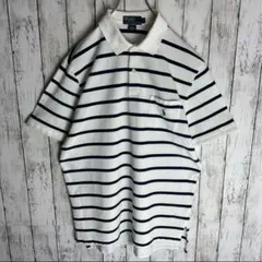 90s【POLO】ポロラルフローレン ボーダー ポロシャツ L ホワイトブラック