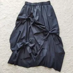 美品❉ MUVEIL ミュベール リボンノットスカート ネイビー Lのサムネイル