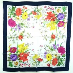 新品】FERRAGAMO 花柄シルクスカーフ 90cm×90 ネイビー系 - メルカリ