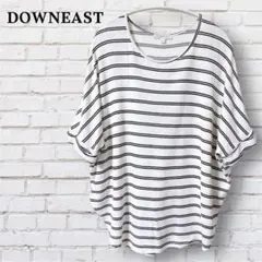 DOWNEAST ボーダー カットソー L ホワイト ブラック チュニック 半袖