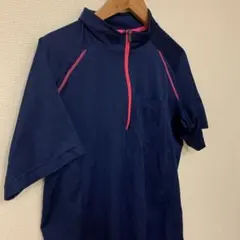 T851 MIZUNO ミズノ ハーフジップ 半袖シャツ ネイビーのサムネイル
