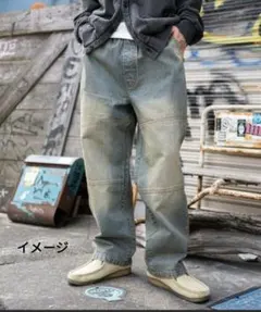 WEGO・未使用 イージーダブルニーパンツ デニム ワイド ライトブルー Mのサムネイル