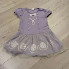 ディズニー　プリンセスソフィア　紫色リボン付き半袖フリル付ワンピース　120