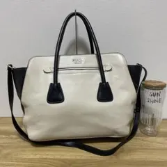 《美品》PRADA（プラダ）レザー ハンドバッグ アイボリー×ブラック