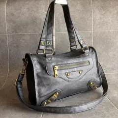 Y2K スタッズ 2way ハンドバッグ ショルダー グレー ゴールド金具 平成